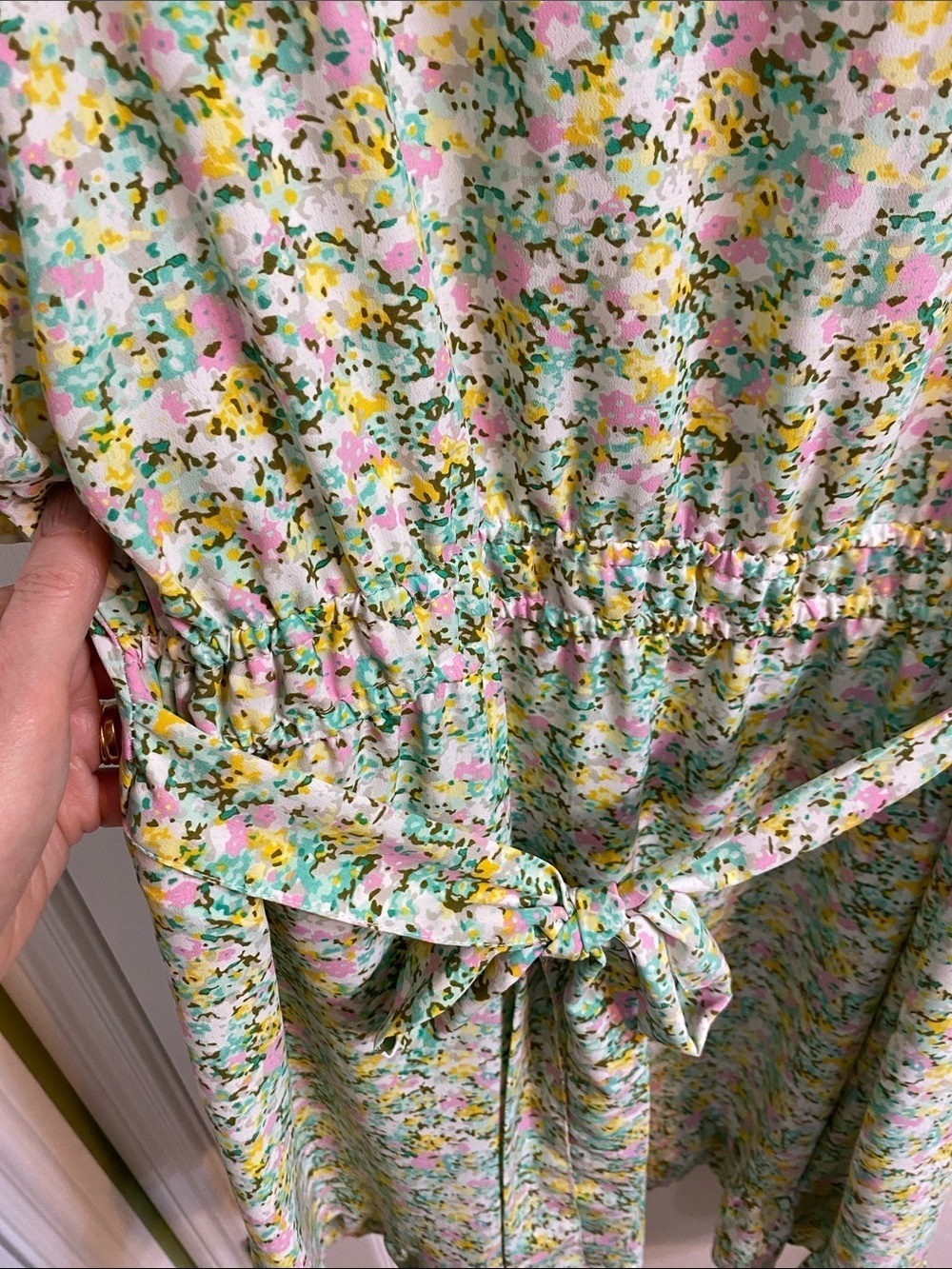 Vero Moda Pastel V Neck Floral Ruffle Hem Tie Back Spring Dress Women’s Large - Picture 6 of 10